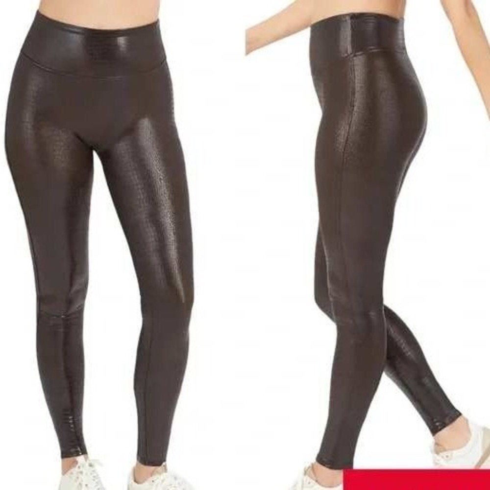SPANX Shiny Chocolate Brown Faux-Leather Leggings